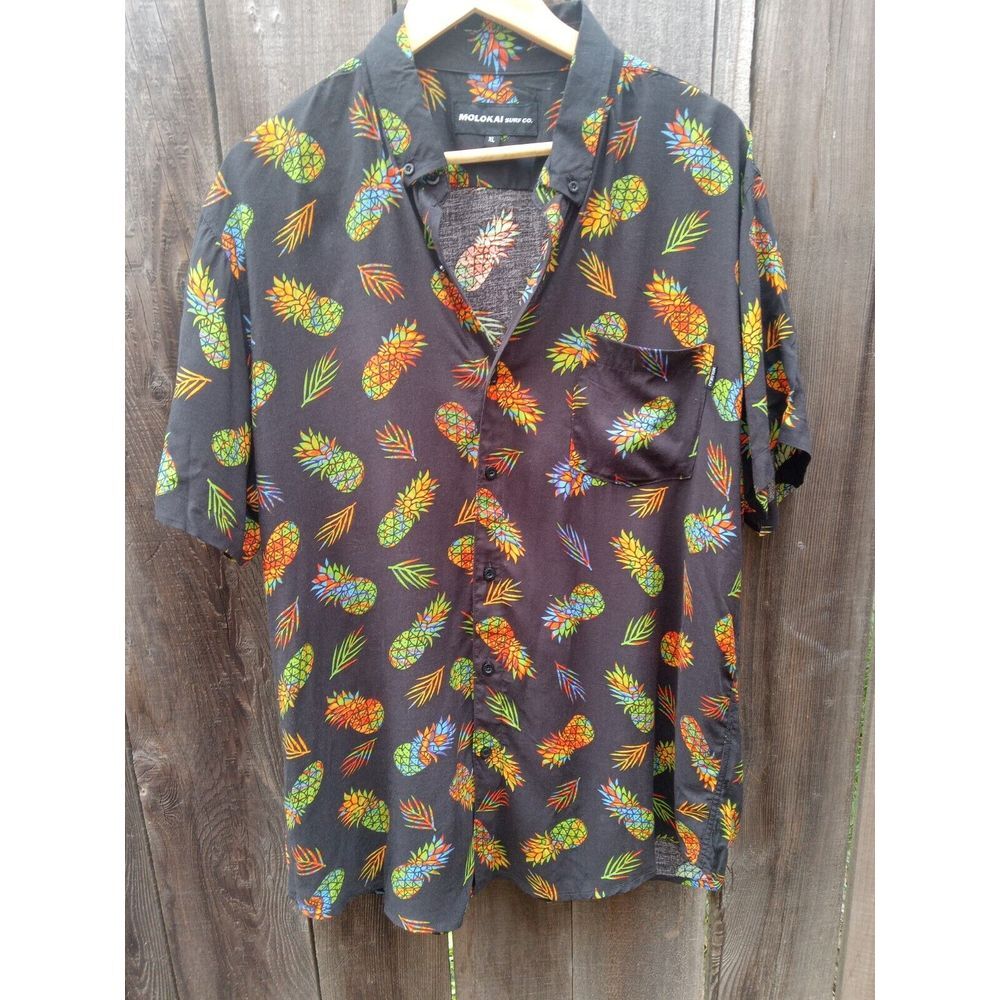 Molokai Surf Men's‎ Black Tropical Pineapple Button Down Shirt Size: XL